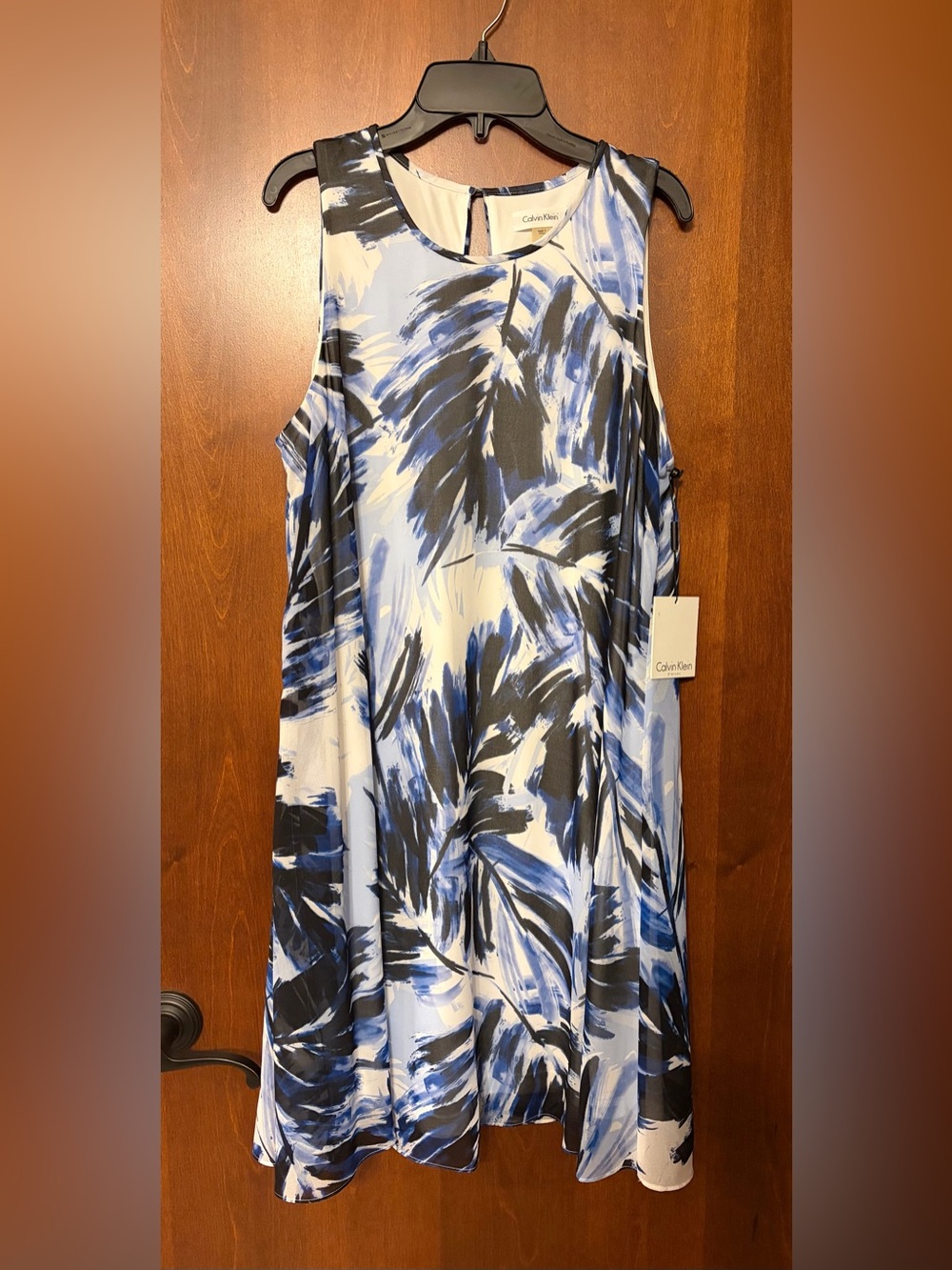 New Calvin Klein Sleeveless Abstract White and Blue Mini Dress - 12